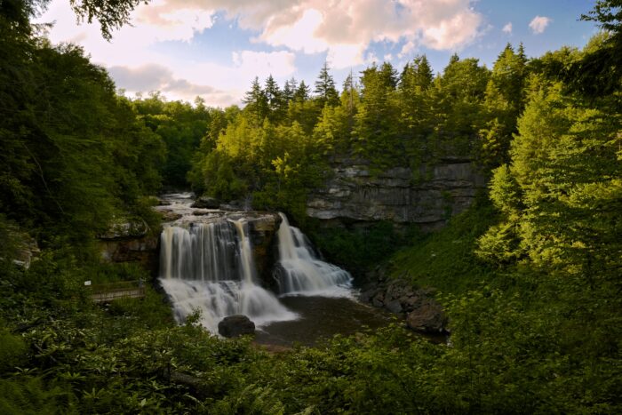Medium shot of Blackwater Falls State Park during the summer.
