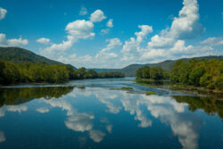 A summer overcast on Bluestone Lake in Bluestone State Park.