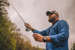 Close-up of a man fishing.