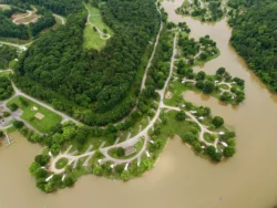 Aerial view of campsites at Beech Fork State Park during the summer.