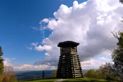 Wide shot from the top of Droop Mountain Battlefield State Park during the fall.