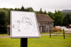 Interpretive sign mapping out historical constructs around Watters Smith Memorial State Park.