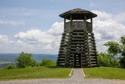 The infamous lookout tower of Droop Mountain Battlefield State Park during the summer.