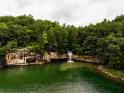 Distant shot of Pirates Cove at Summersville Lake State Park during the summer.