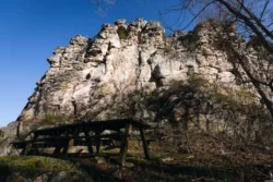 One of the featured picnic areas in Pinnacle Rock State Park captured in the early springtime.