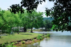 Lakeside campsite at Beech Fork State Park during the summer.