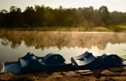 Pedal boats on the water.