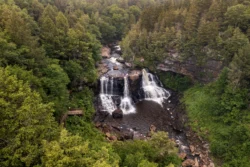 Overhead view of Blackwater Falls during the summer.
