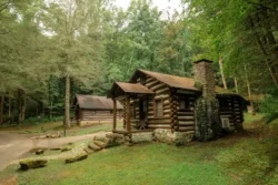 Shot of two Legacy cabins during the summer in Cabwaylingo State Forest.