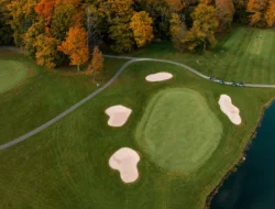 Aerial view of the golf course at Canaan Valley Resort State Park during the fall.