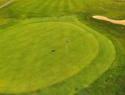 Aerial view of a hole at the Canaan Valley Resort State Park golf course during the summer.