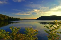 Sunset oversight of Cheat Lake during the summer.