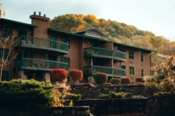 Exterior of Chief Logan Lodge in the summer.