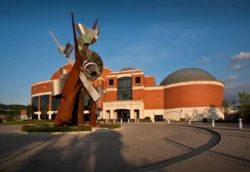 Sunset view of the Clay Center for the Arts and Sciences during the summer.