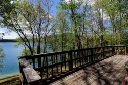 View of the lake from a deck at Tygart Lake State Park during the summer.