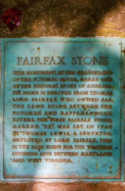 Engraved plaque explaining the Fairfax Stone