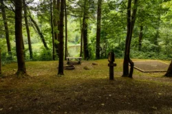 Campsite with a firepit in the Greenbrier State Forest.