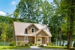 One of the luxury cabins captured in the springtime at Stonewall Resort State Park.