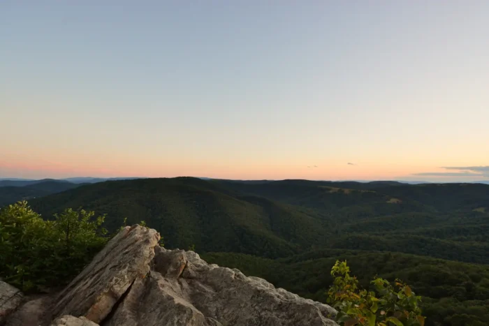 Overview of Lost River State Park greenery after sunset.