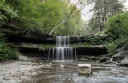 The Olgebay Park waterfalls captured in the springtime when exploring the offered trails.