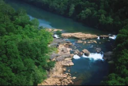 High-level view of Valley Falls during the summer.