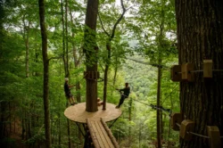 People participating in a canopy tour at Pipestem Resort