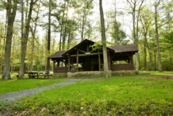 Exterior of picnic area in the summer.